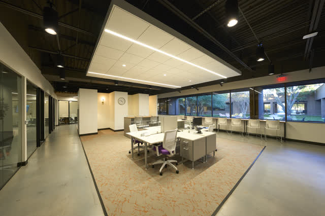 Desk island with courtyard views