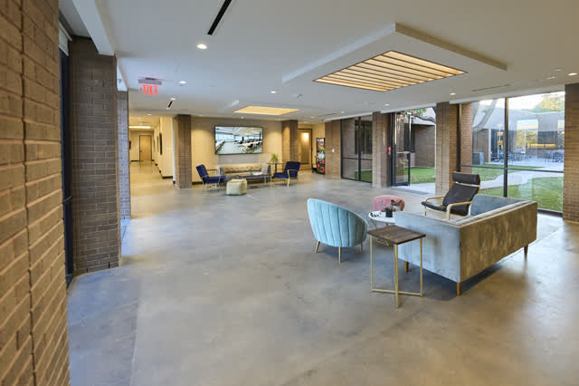 Event center foyer opening to the courtyard