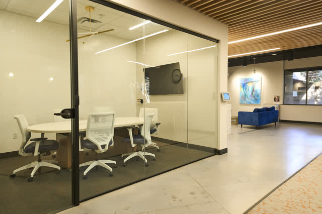 Glass-walled meeting room